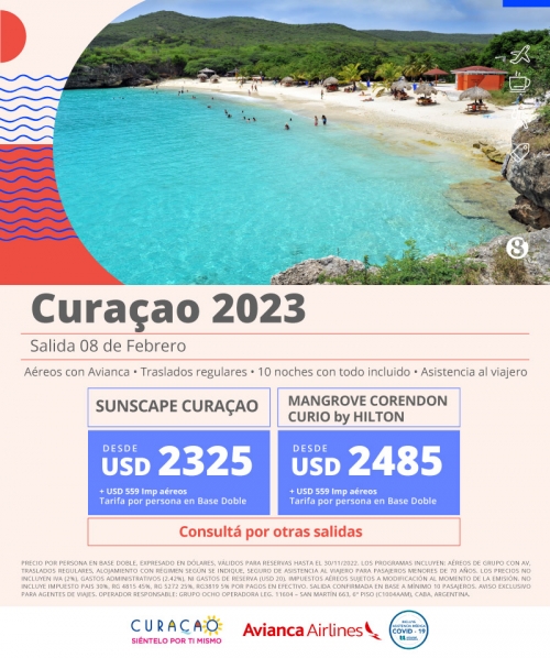 Curaçao salida Febrero 2023 con Cupos Ok