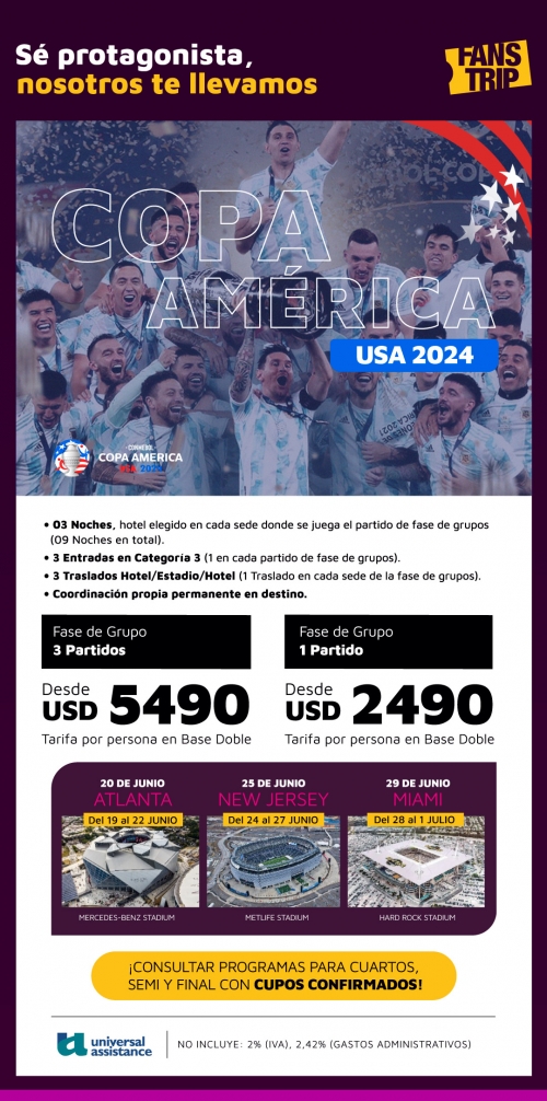 Copa América 2024 opciones 1 y 3 partidos con Cupos Ok